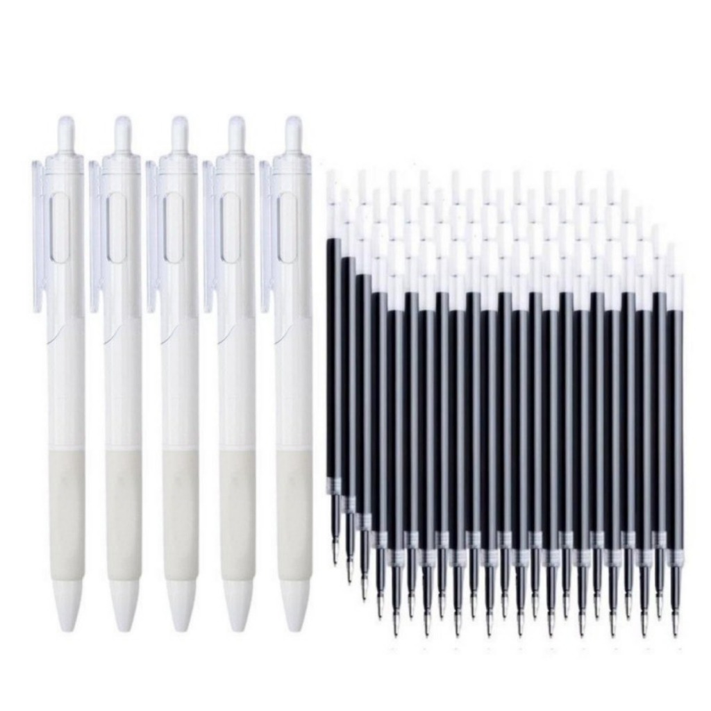 Bộ 5 bút + 50 ngòi bút thay thế dung lượng lớn Bút gel ngòi ST 0.5mm Mực xanh đen đỏ Bút viết khô nh