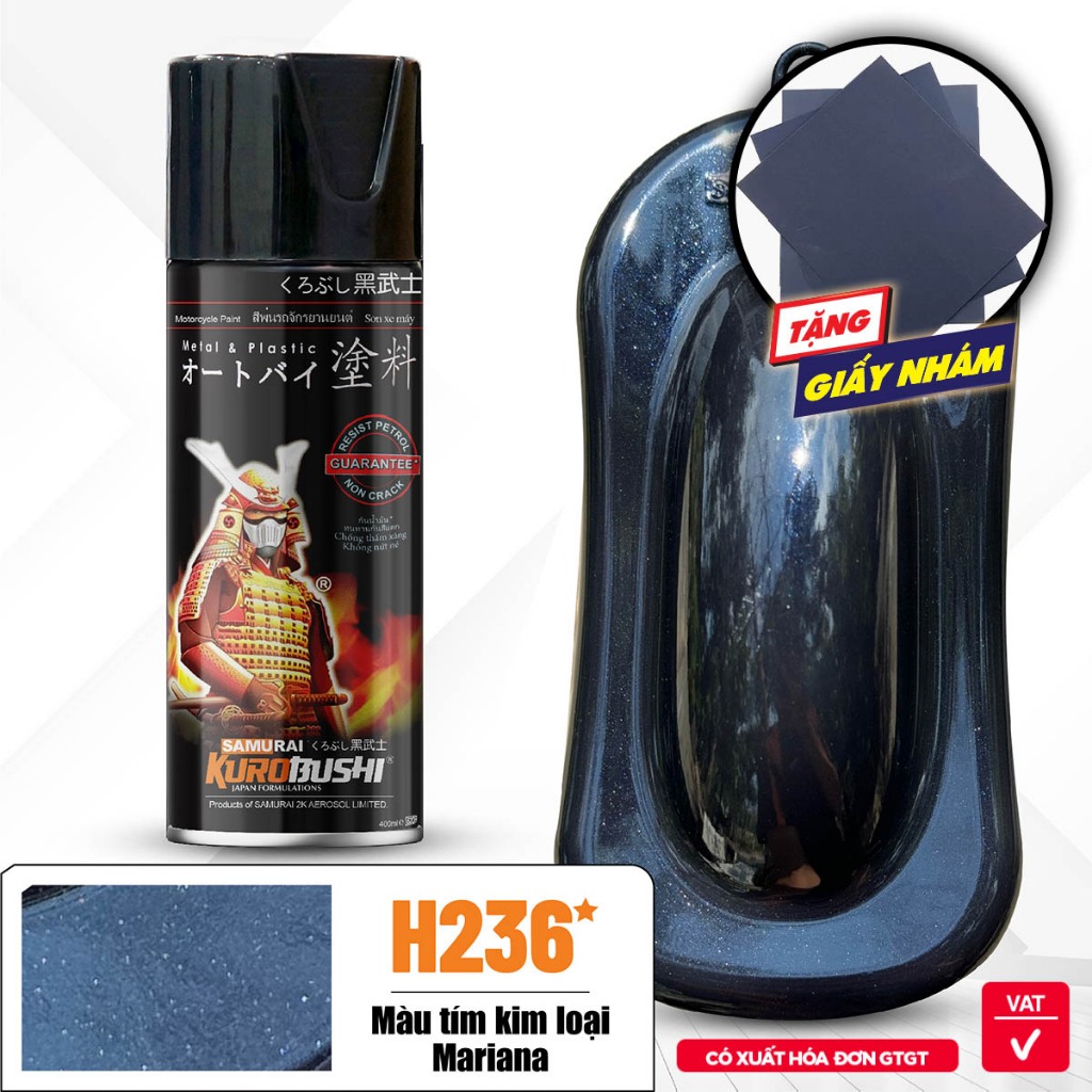 [MÀU MỚI] Sơn xịt SAMURAI Kurobushi - Màu H236* - MÀU TÍM KIM LOẠI MARIANA chai lẻ 400ml sơn xe máy,