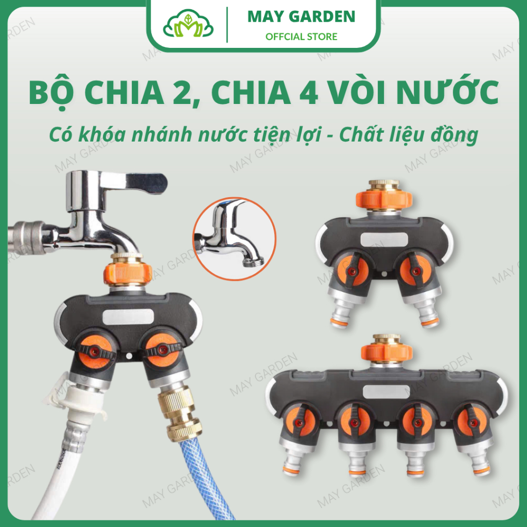 Bộ chia 2, chia 4 nguồn nước có van khóa bằng đồng - Bộ chia vòi nước nhanh chóng tiện lợi