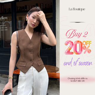 Áo Gile Vest Công Sở Nữ La Boutique Ver.2 Có Nắp Túi Vải Cotton Lạnh-A071
