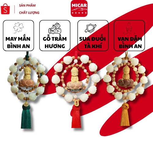  Khánh Treo Xe Ô Tô MICAR – Vòng Gỗ Trầm Hương 10 Bông Liên Hoa Phật Thích Ca Trang Trí & Decor Xe Hơi 