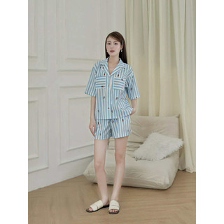 𝗛𝗮̀𝗻𝗴 𝗰𝗵𝗶́𝗻𝗵 𝗵𝗮̃𝗻𝗴 Bộ đồ ngủ mặc nhà pyjama kẻ Mickey chất Kate poly form rộng- O.N WORKSHOP