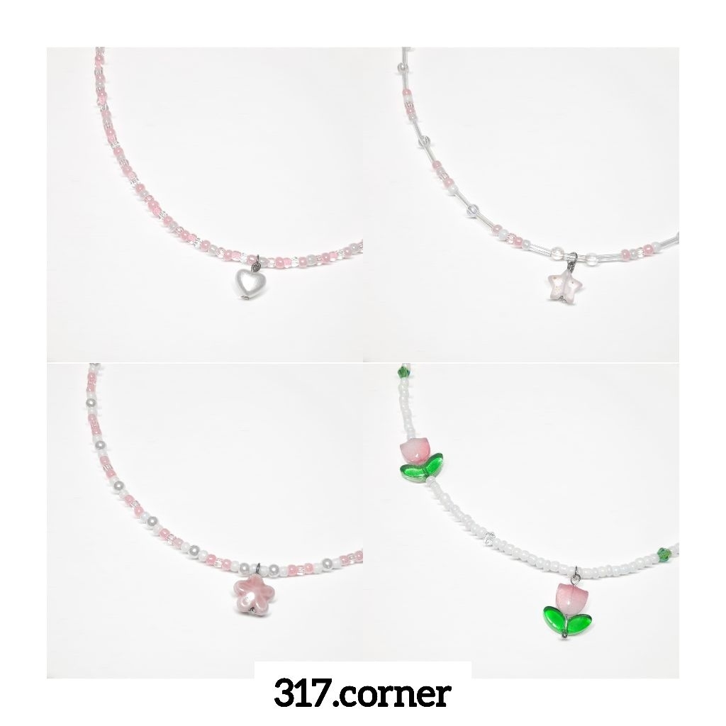 [Hàng đặt trước] Vòng cổ / Dây chuyền hạt cườm phối tone màu hồng - 317.corner