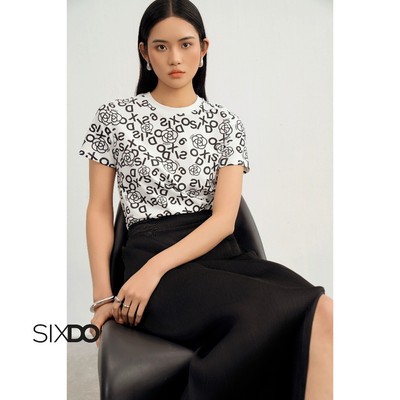 Chân váy suông midi xẻ trước SIXDO (Black Woven Loose Skirt)