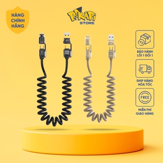 Cáp Sạc Ô Tô 4 Trong 1 Dây Lò Xo 2m - PD 240W, iP, Type-C, USB-A - Tiện Dụng, Bền Bỉ