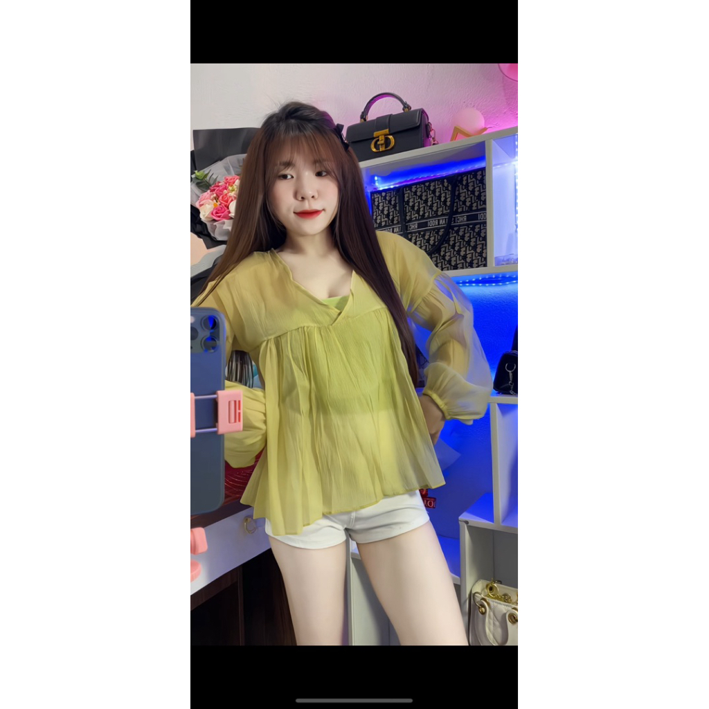 Set babydoll voan tay tơ hồng mã 80