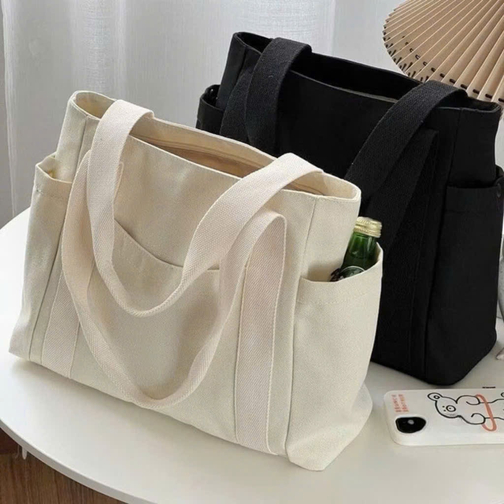 Túi tote túi vải canvas có ngăn phụ túi đeo vai đi học đi chơi thời trang Hàn Quốc đựng vừa khổ A4 cho học sinh-03 | BigBuy360 - bigbuy360.vn