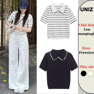  Áo len nữ mongtoghi mùa thu cổ polo viền ren ngắn tay Uniz Aolencoctay110 _P12k10 