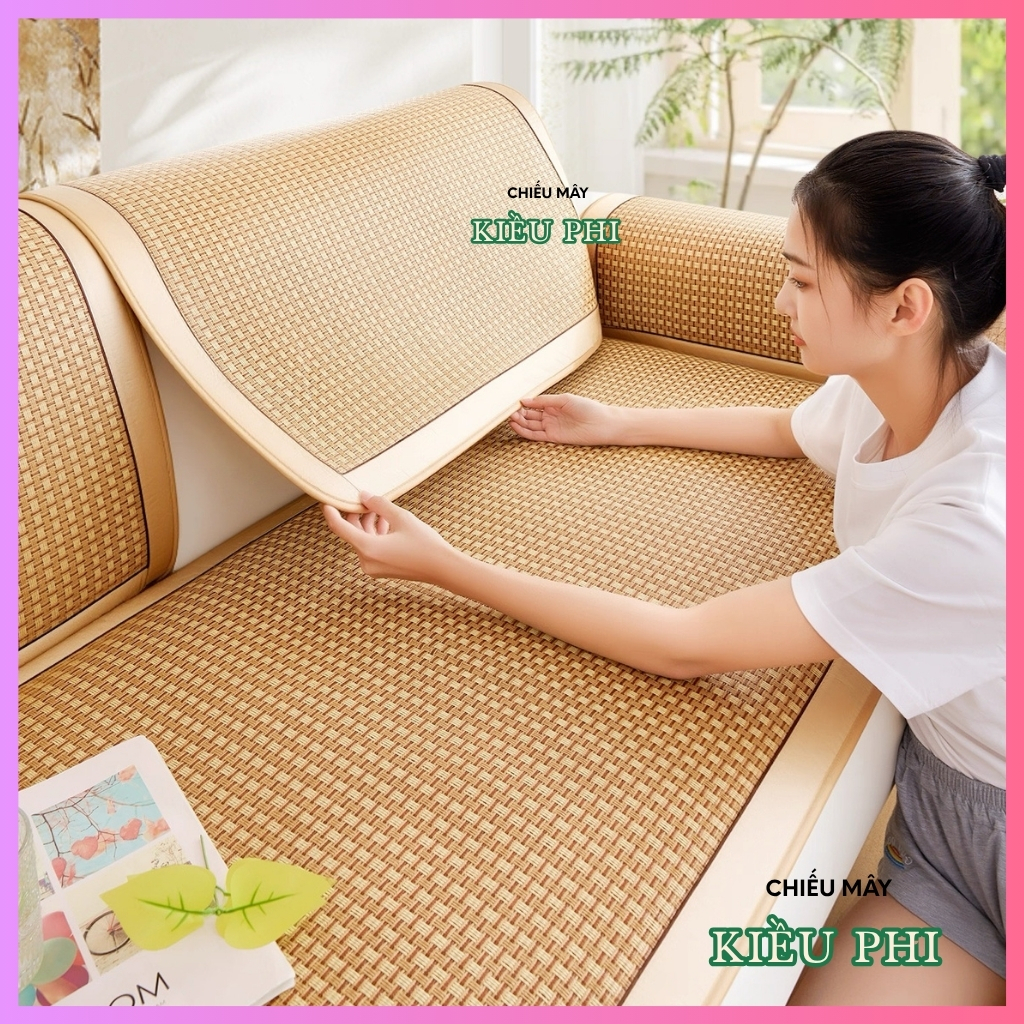 Chiếu Điều Hòa Sợi Mây Tổng Hợp Nhiều Kích Thước 1m2,1m4,1m6,1m8, 2m2 Siêu Thoáng Mát Lót Lụa Và Có Chun Cài Góc