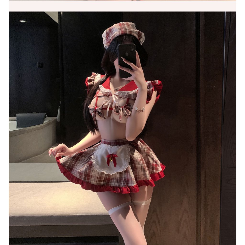 Đồ cosplay sexy hầu gái nơ chuông đáng yêu gợi cảm đồng phục học sinh sọc caro siêu dễ thương quyến rũ BIKI HOUSE N869 | BigBuy360 - bigbuy360.vn