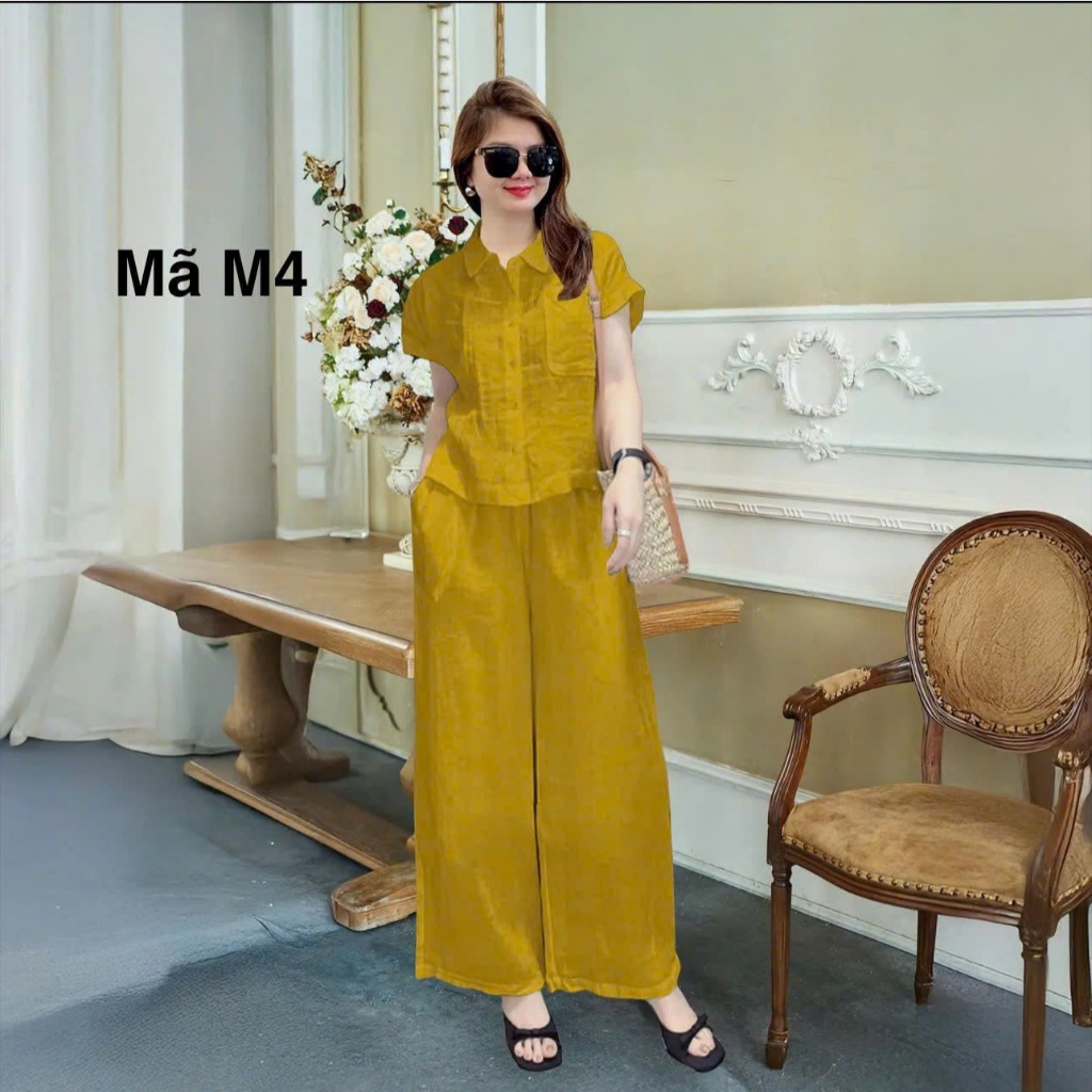 Sét Đồ Nữ Sơ Mi 7 Màu- Tay Ngắn, Quần Ống Xuông, chất Liệu Đũi Tơ Xước,t Full Size 40-76k