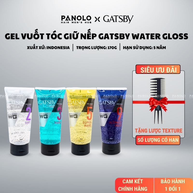 Gel Vuốt Tóc Nam Giữ Nếp Tối Ưu Gatsby Water Gloss 170g, Gel Vuốt Tóc Chính Hãng Gatsby
