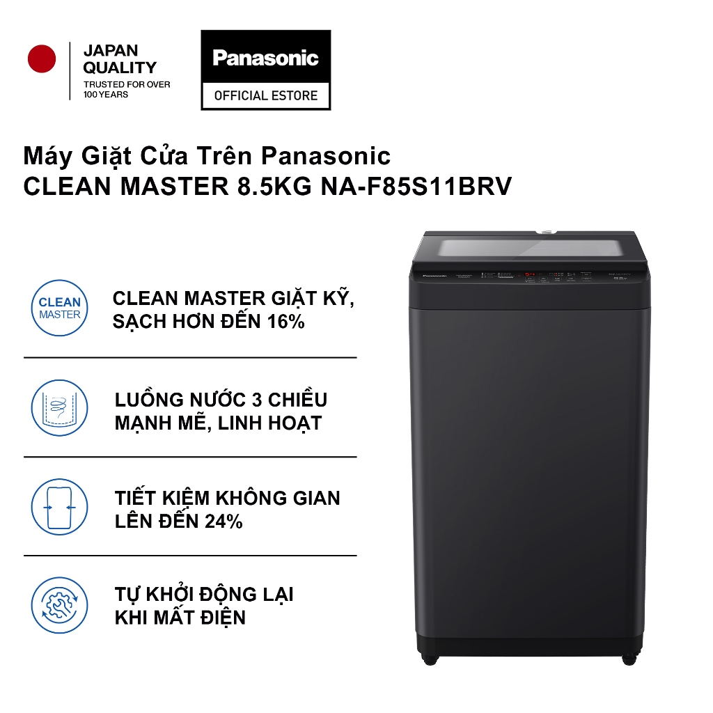 [NHẬP ELPN2TQ GIẢM 18% TỐI ĐA 2000K] Máy Giặt Cửa Trên Panasonic CLEAN MASTER 8.5KG NA-F85S11BRV - B