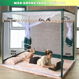 Màn mùng khung inox không khoan tường gấp gọn chống muỗi tự bung Kiều Phi