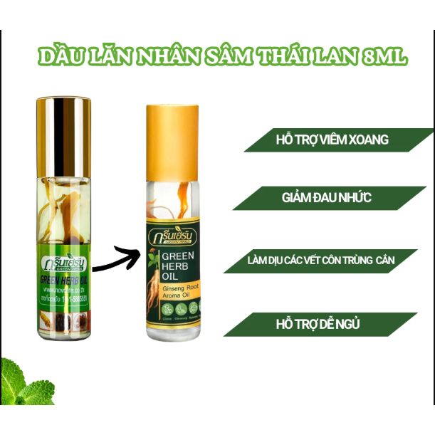 Dầu Lăn Sâm Thái Lan Green Herb 8cc Chính Hãng