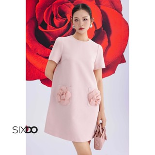 Đầm ngắn tay dáng suông phối túi hoa nổi SIXDO (Peach Pink 3D Flower Woven Loose Dress)