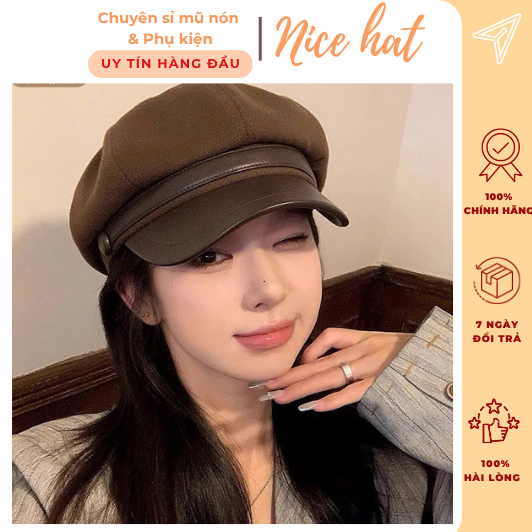  Mũ Nón Nồi nữ trơn viền da phong cách Retro Nhật Bản thời trang trẻ trung - MN02 