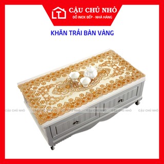 khăn trải bàn ren đón tết bằng pvc chống thấm nước , thảm/vải trải bàn kính, decor họa tiết vàng hình chữ nhật kho sỉ mb