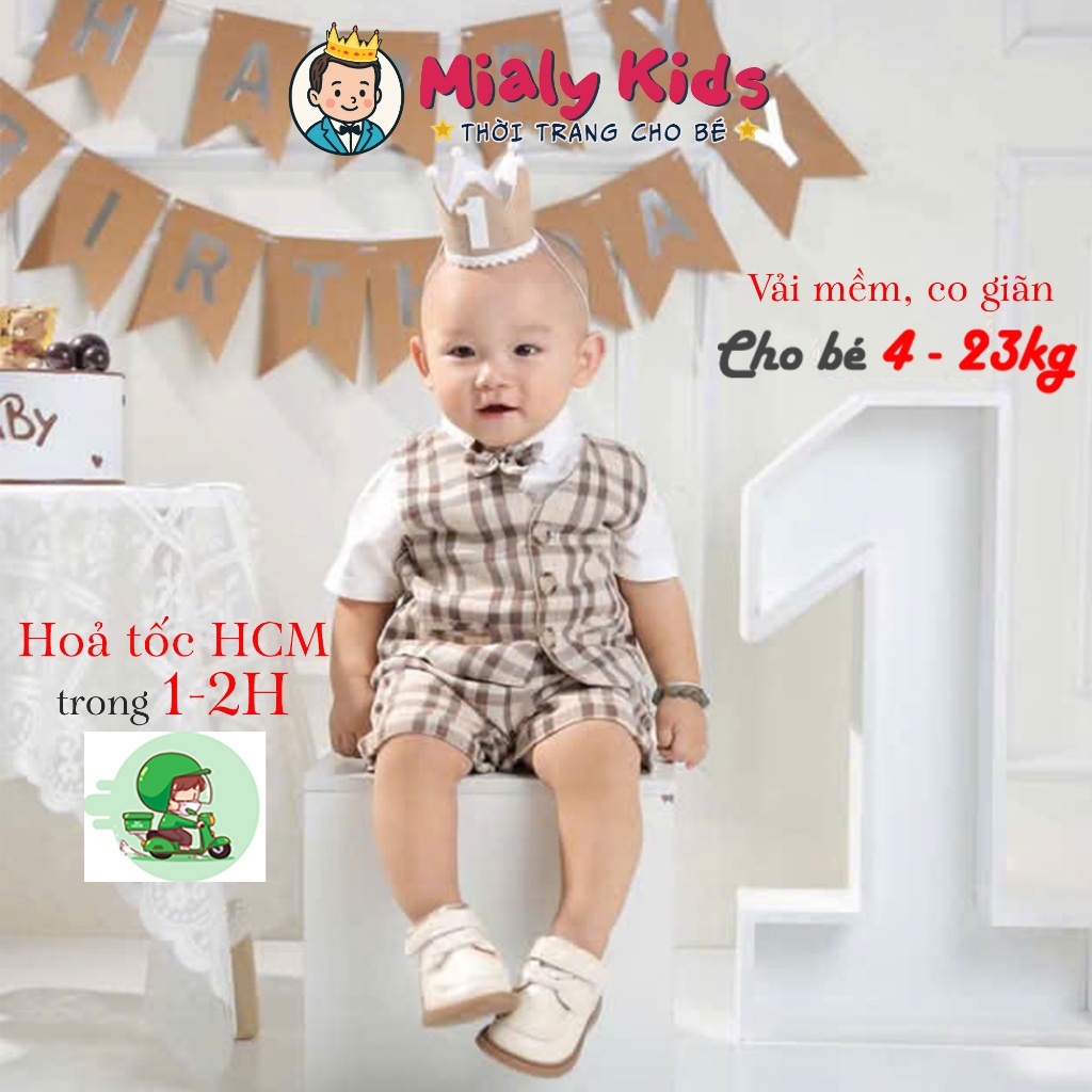 Set vest bé trai cao cấp kèm nơ Mialy Kids Đồ vest bé trai dự tiệc, thôi nôi, chụp ảnh từ 1-6 tuổi