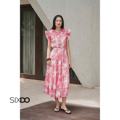 Chân váy tơ tầng họa tiết hoa SIXDO (Pink Peony Organza Flared Skirt)