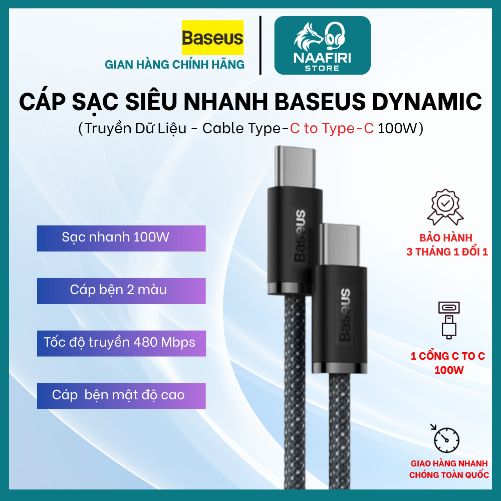 Cáp Sạc Siêu Nhanh Baseus Dynamic - Truyền Dữ Liệu - Cable Type-C to Type-C 100W Chưa có đánh giá