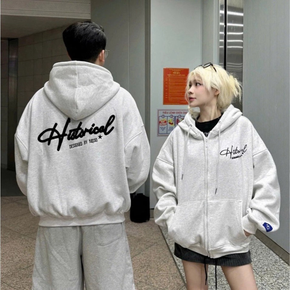 𝓝𝓪_𝓕𝓪𝓼𝓱𝓲𝓸𝓷𝓷 Áo Khoác Nữ  Hoodie Zip COTTON HISTORICAL Thêu Xù NQ30  Form Boxy Form Rộng Nam Nữ Unise
