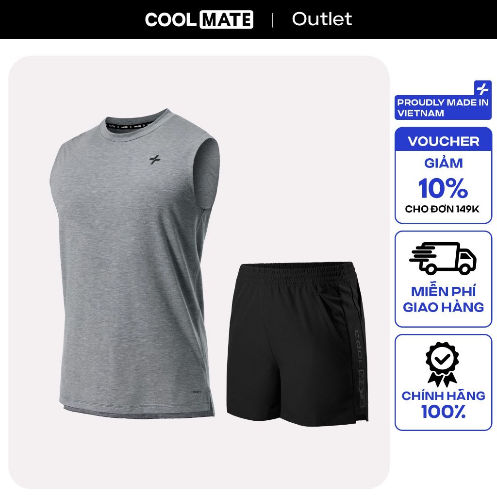 Set Thể thao tập Gym, Pickleball Coolmate Áo sát nách Training Comfort và Quần short 5inch