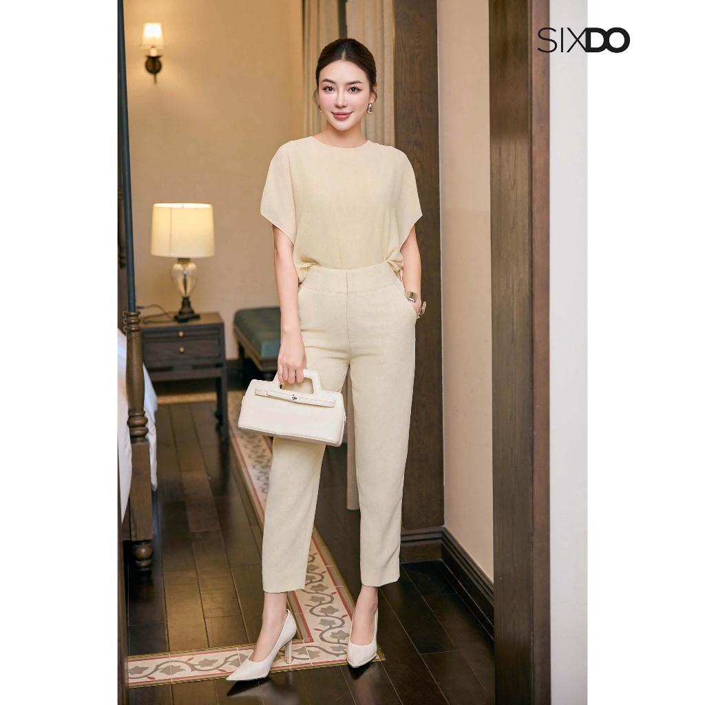 Quần baggy nữ màu kem SIXDO (Dark Cream Woven Baggy Pants)