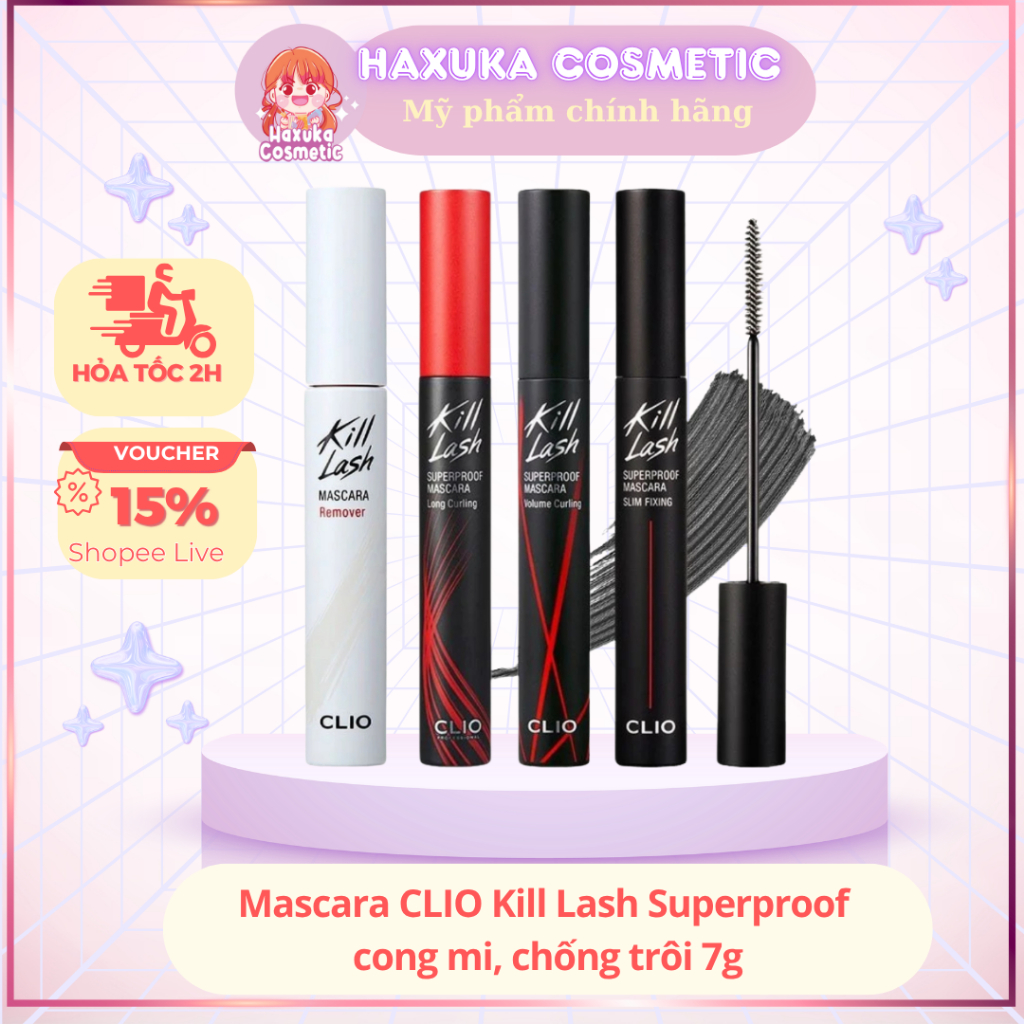 Mascara Clio Kill Lash Superproof, Mascara Làm Cong Mi, Chống Trôi 7G & Tẩy Trang Mắt Clio Hàn Quốc