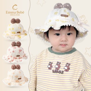 Mũ tai bèo hoa kèm nơ cho bé từ 6 tháng đến 3 tuổi size 46cm EB02 Mũ bucket bé gái rộng vành vải cotton mềm 