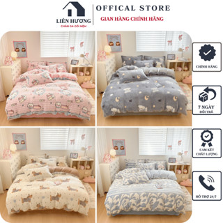 Bộ chăn ga gối nỉ tuyết sữa siêu mềm mướt, mịn như nhung, đặc biệt không bị rụng lông, không tích điện, giữ ấm