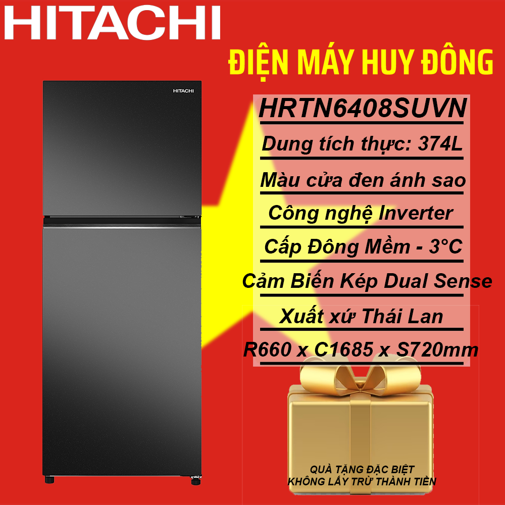 Tủ Lạnh Hitachi 2 Cánh Ngăn Đông Trên 374L Grand Carbon Line HRTN6408SUVN