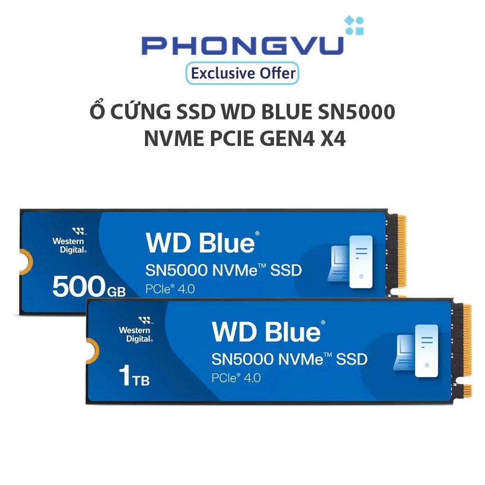 Ổ cứng SSD WD Blue SN5000 NVMe M.2-2280 Gen4 x4 (WDS4B0E) - Bảo hành 60 tháng