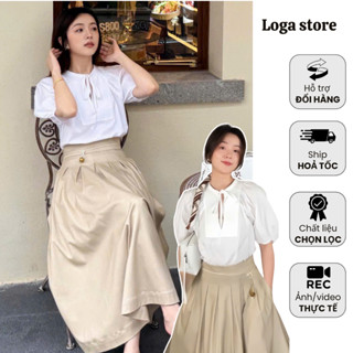 Set Đồ Nữ Công Sở Kèm Chân Váy Dáng Xòe Màu Be,Set Áo Sơ Mi Kèm Chân Váy Phong Cách Hàn Quốc Logastore_L71