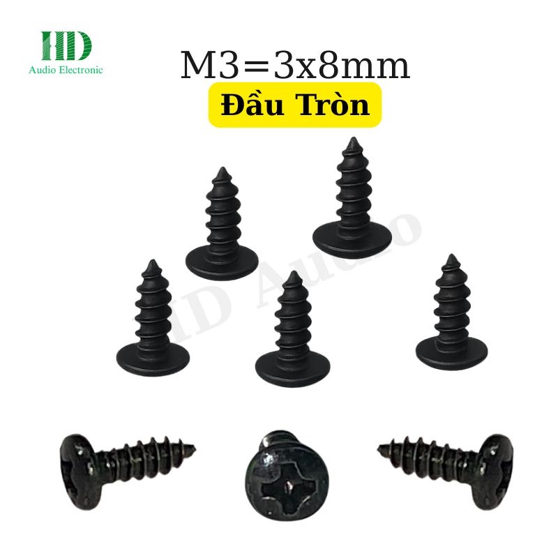 Ốc vít nhọn M3 dài 8mm đầu Tròn dài 8mm túi 100 con - LinhKien HD