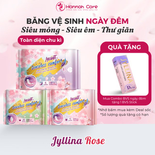Combo 3 băng vệ sinh ngày đêm Jyllina Rose hương hoa hồng 100% cotton chống tràn kháng khuẩn