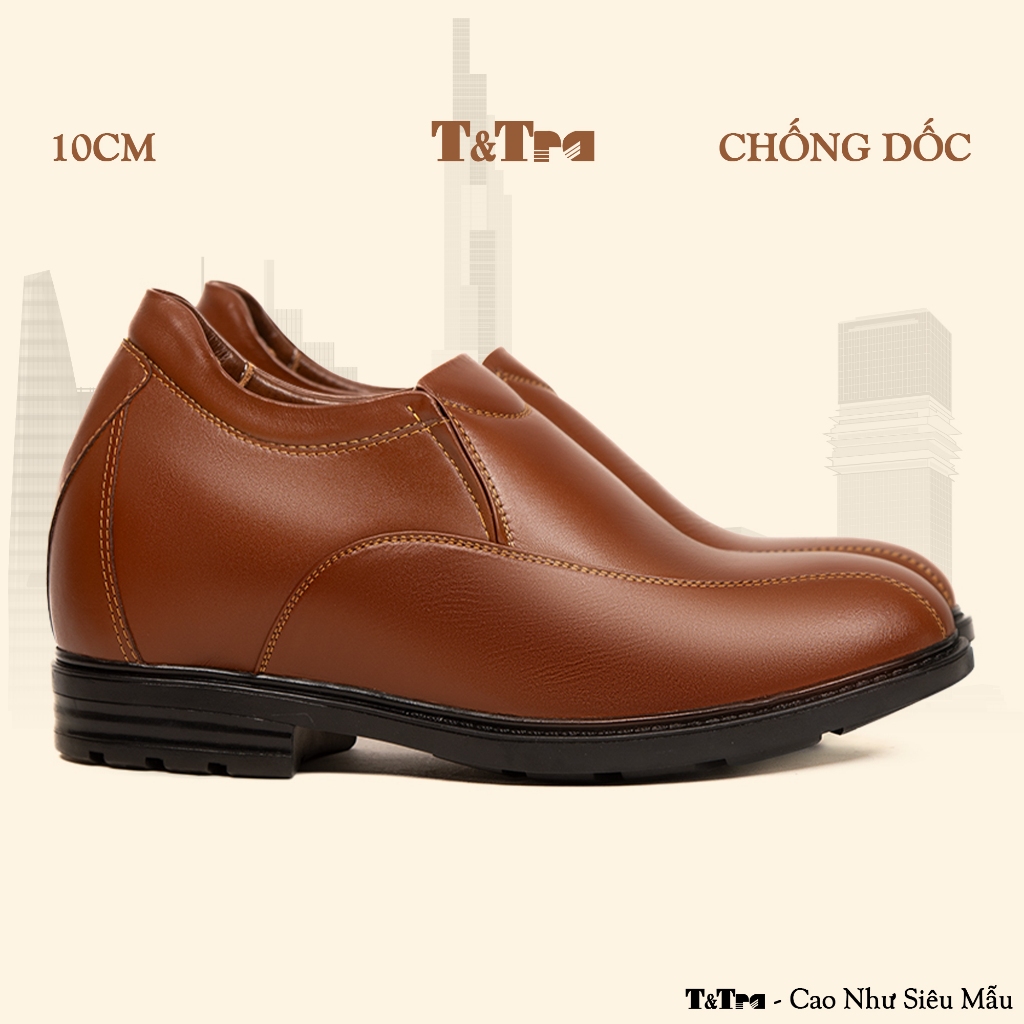 [10CM] Giày Nam Đế Cao T&Tra T94 Nâu Bò - Ít Dốc Mang Thoải Mái Hơn