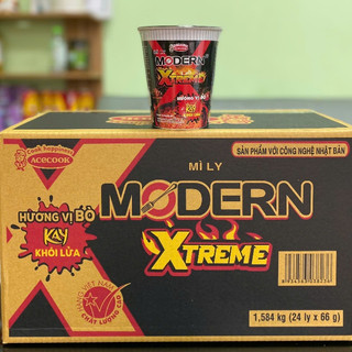    Thùng 24 ly   Mì Modern Xtreme Vị Bò Kay Khói Lửa 66g 