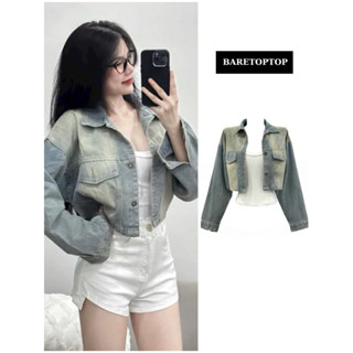 [CROPPED DENIM JACKET] Áo Khoác Jean Nữ Croptop, Áo Khoác Denim Dáng Ngắn Màu Bụi Hack Dáng_AK016