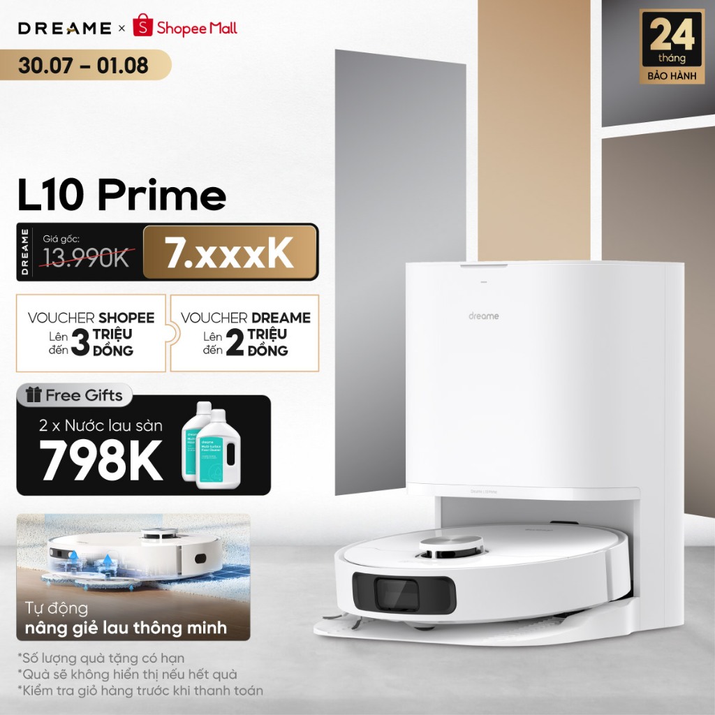 Robot lau sàn hút bụi tự làm sạch Dreame L10 Prime - Bản Quốc tế - BH 24 Tháng