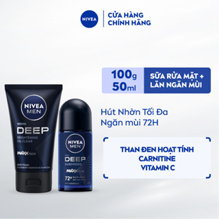 Bộ đôi Sữa Rửa Mặt (100 g) và Lăn Ngăn Mùi NIVEA MEN Deep Than Hoạt Tính (50 ml) - 84415+80031