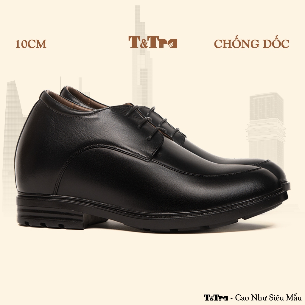 [10CM] Giày Nam Đế Cao T&Tra T91 Đen - Ít Dốc Mang Thoải Mái Hơn