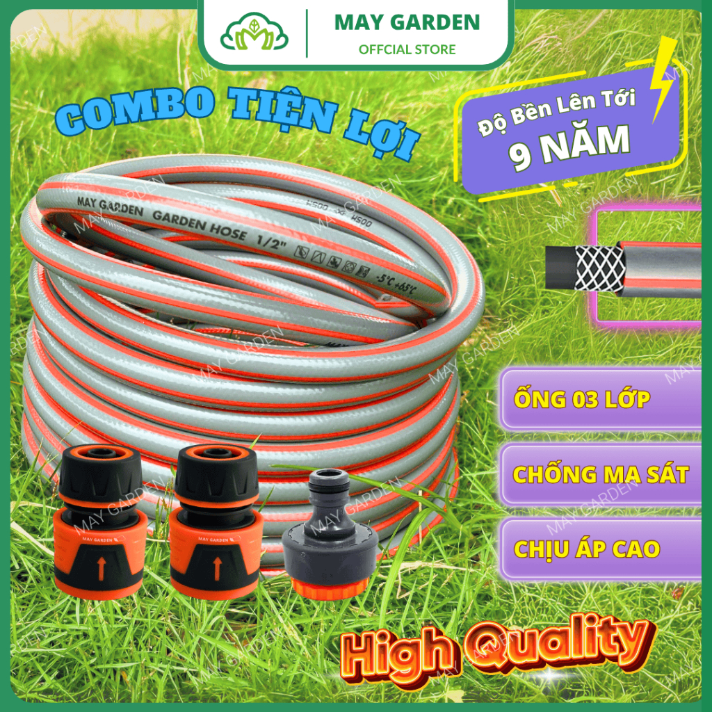 Combo 10/15/20/30/50m ống nước sân vườn MAY GARDEN 3 lớp phi 16/20/25mm Ống nước siêu bền, chống gập