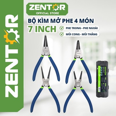 Bộ 4 kìm mở phe Zentor 7inch kìm phe trong phe ngoài thép Cr-V lò xo trợ lực