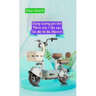 Xe đạp điện nhỏ dành cho người lớn học sinh dung lượng lớn 75km khi sạc đầy đèn leb có bàn đạp khi hết pin