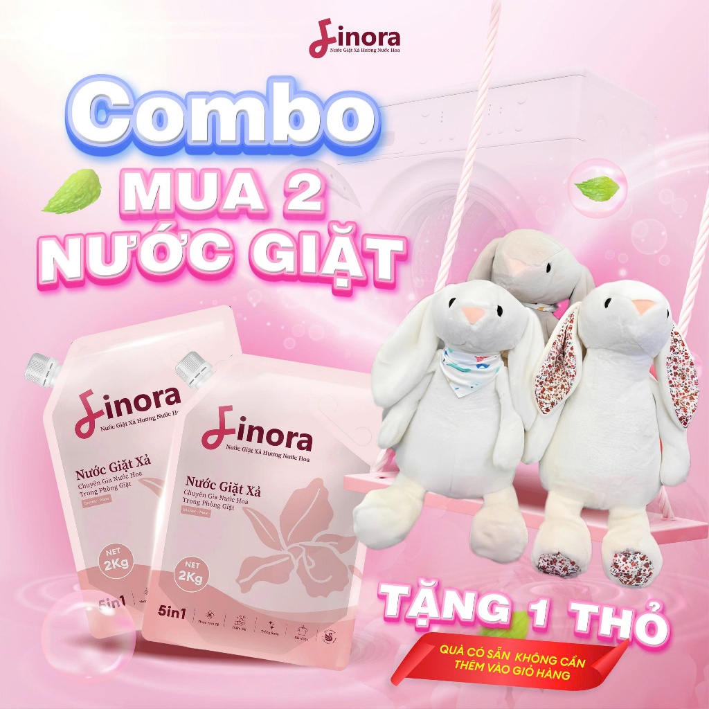 Combo 2 Nước Giặt Xả Finora - Tặng 1 Thỏ Màu Ngẫu Nhiên, Lưu Hương Lâu