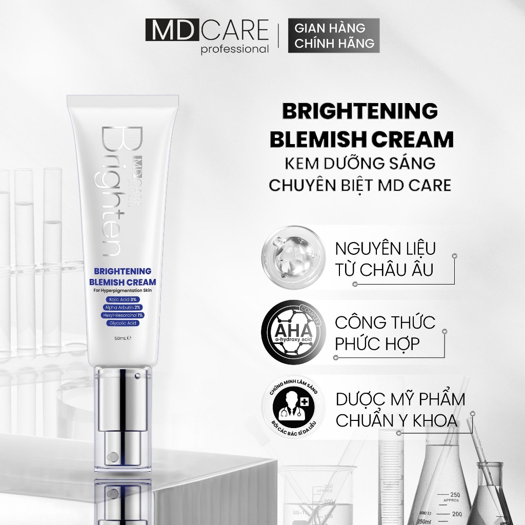 Kem Dưỡng Sáng Chuyên Biệt MD CARE Brightening Blemish Cream 50ml Cấp ẨM, Làm Sáng Và Đều Màu Da