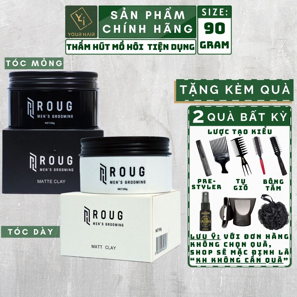 TẶNG LƯỢC NGẪU NHIÊN | TẶNG LƯỢC NGẪU NHIÊN | Sáp vuốt tóc Roug Matte Matt clay - 90 gram