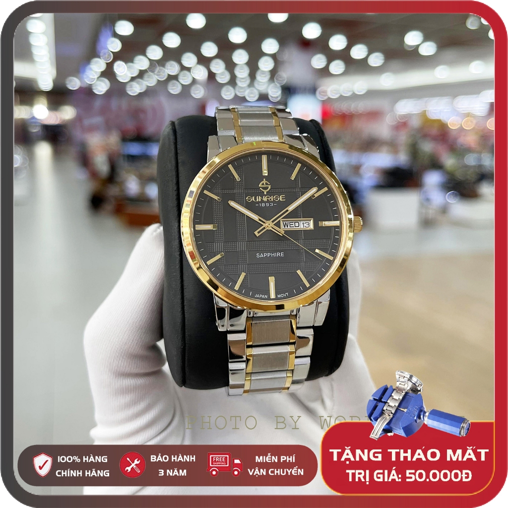 Đồng hồ thời trang, đồng hồ nam dây thép Sunrise DM1204SWA full box, kính sapphire chống xước, chống nước