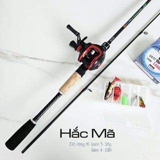  Combo Cần Lure Hắc Mã + Máy Ngang | Đồ Câu Lure | Bộ Cần Máy Ngang Carbon 2 Khúc Kèm Phụ Kiện 